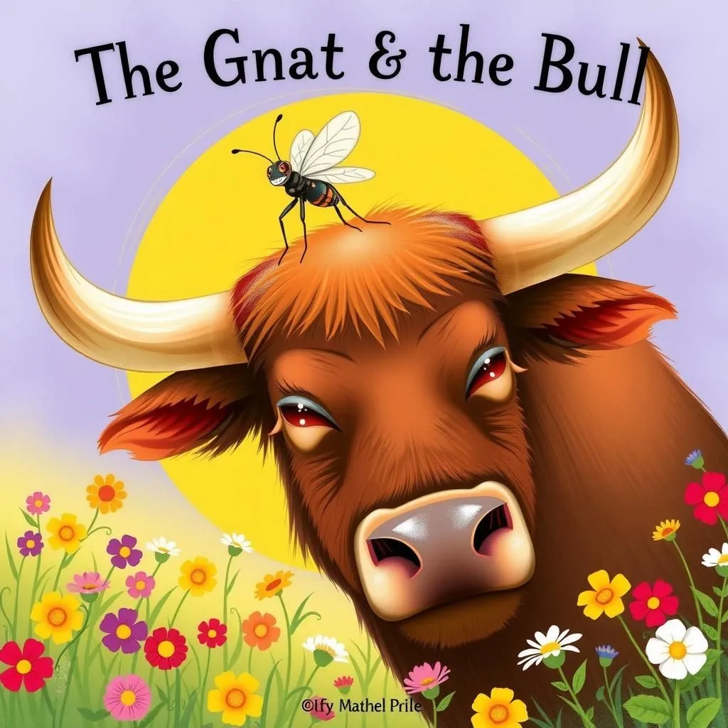 The Gnat and the Bull - Aesop's Fable illustration featuring Gnat and Bull