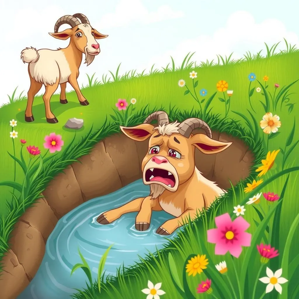 La Capra e l'Asino. - Aesop's Fable illustration featuring Uomo and Capra