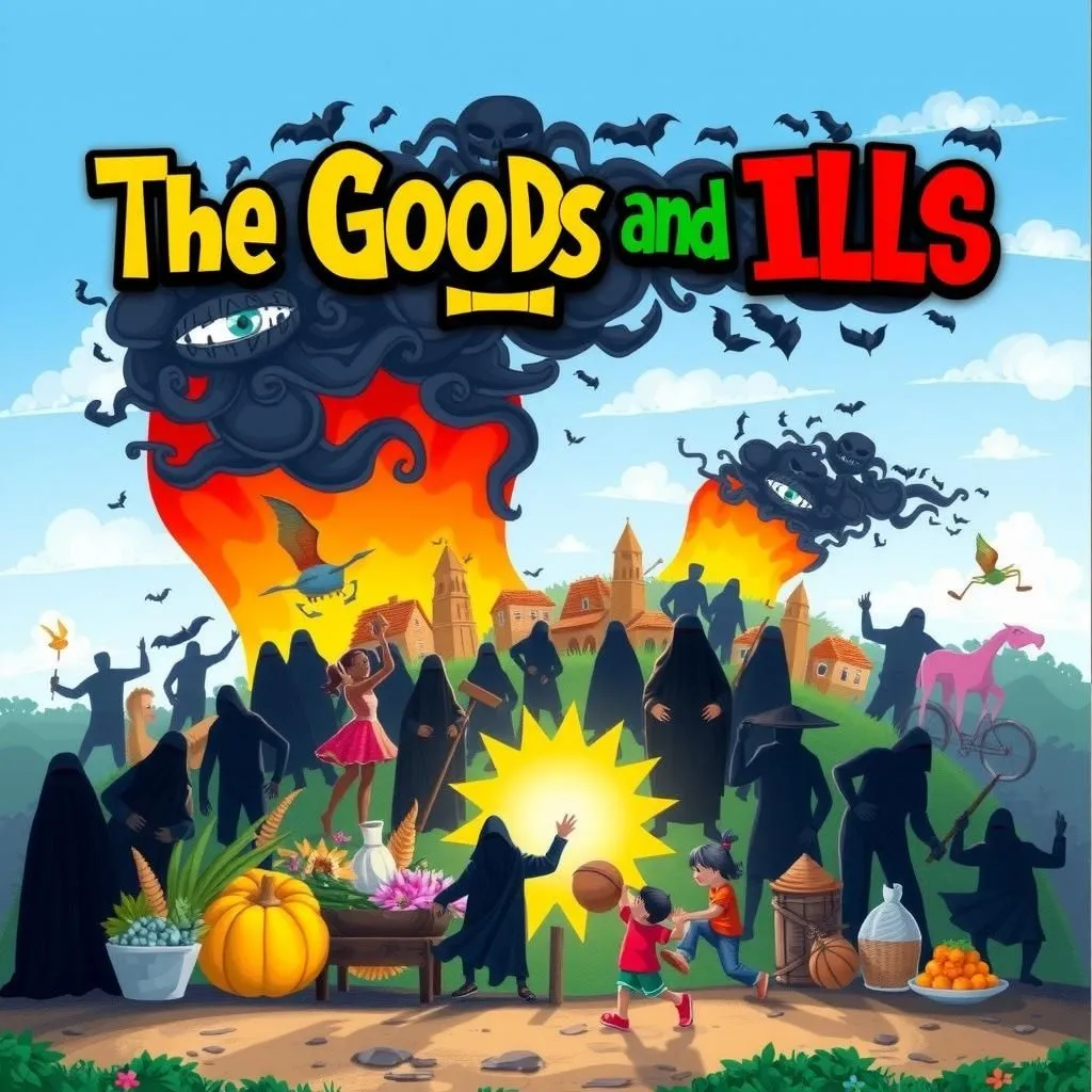 Ang mga Kabutihan at mga Kasamaan. - Aesop's Fable illustration featuring Mga Kabutihan and Mga Kasamaan