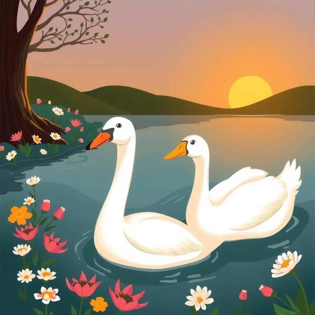 L'Oca e il Cigno. - Aesop's Fable illustration about sacrificio, ironia, le conseguenze delle scelte