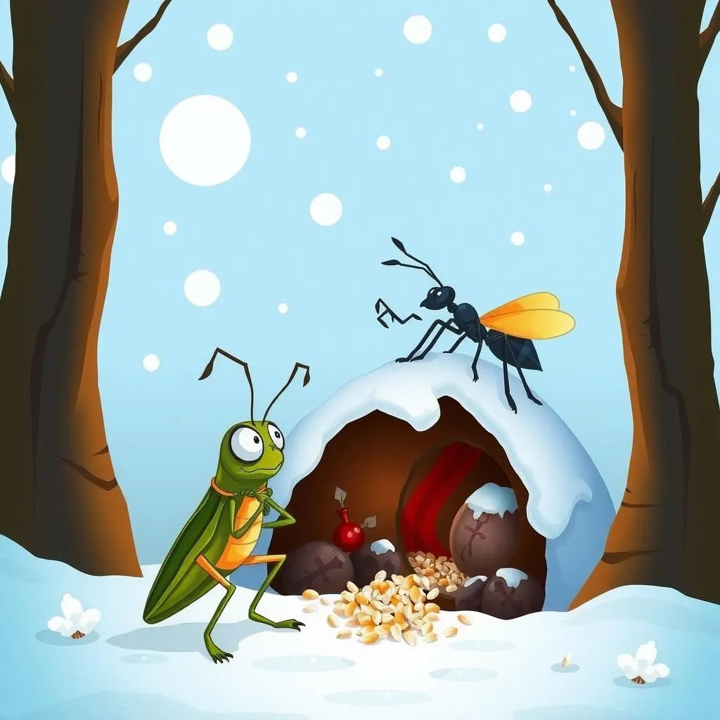 Ang Tipaklong at ang Langgam. - Aesop's Fable illustration featuring Tipaklong and Langgam.