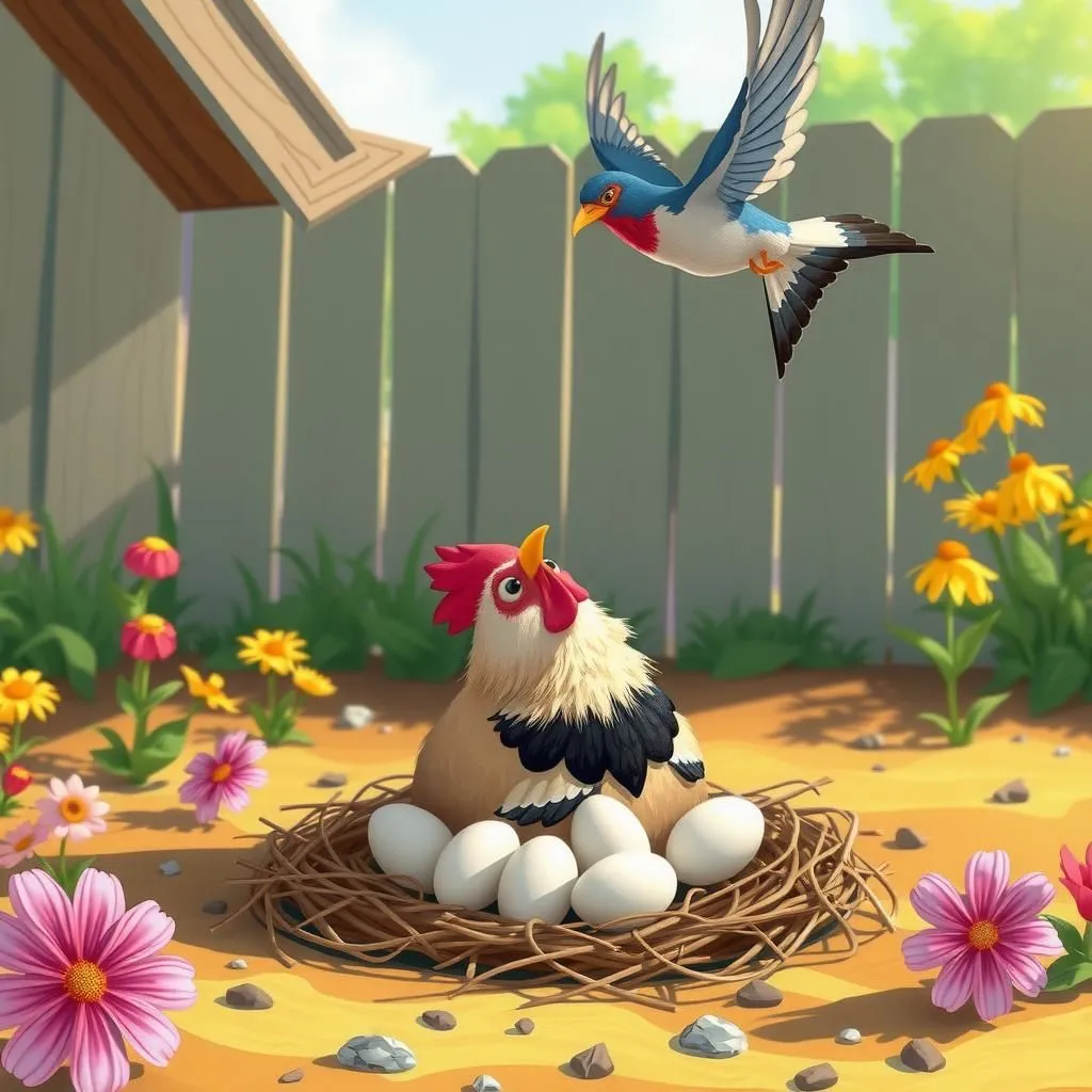 La Gallina e la Rondine. - Aesop's Fable illustration featuring Gallina and Rondine