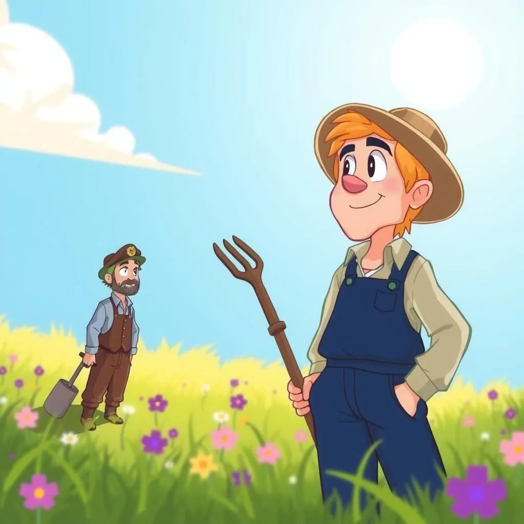 Ang Mapagpakumbabang Magsasaka. - Aesop's Fable illustration featuring Mangangandidato and Pangulo