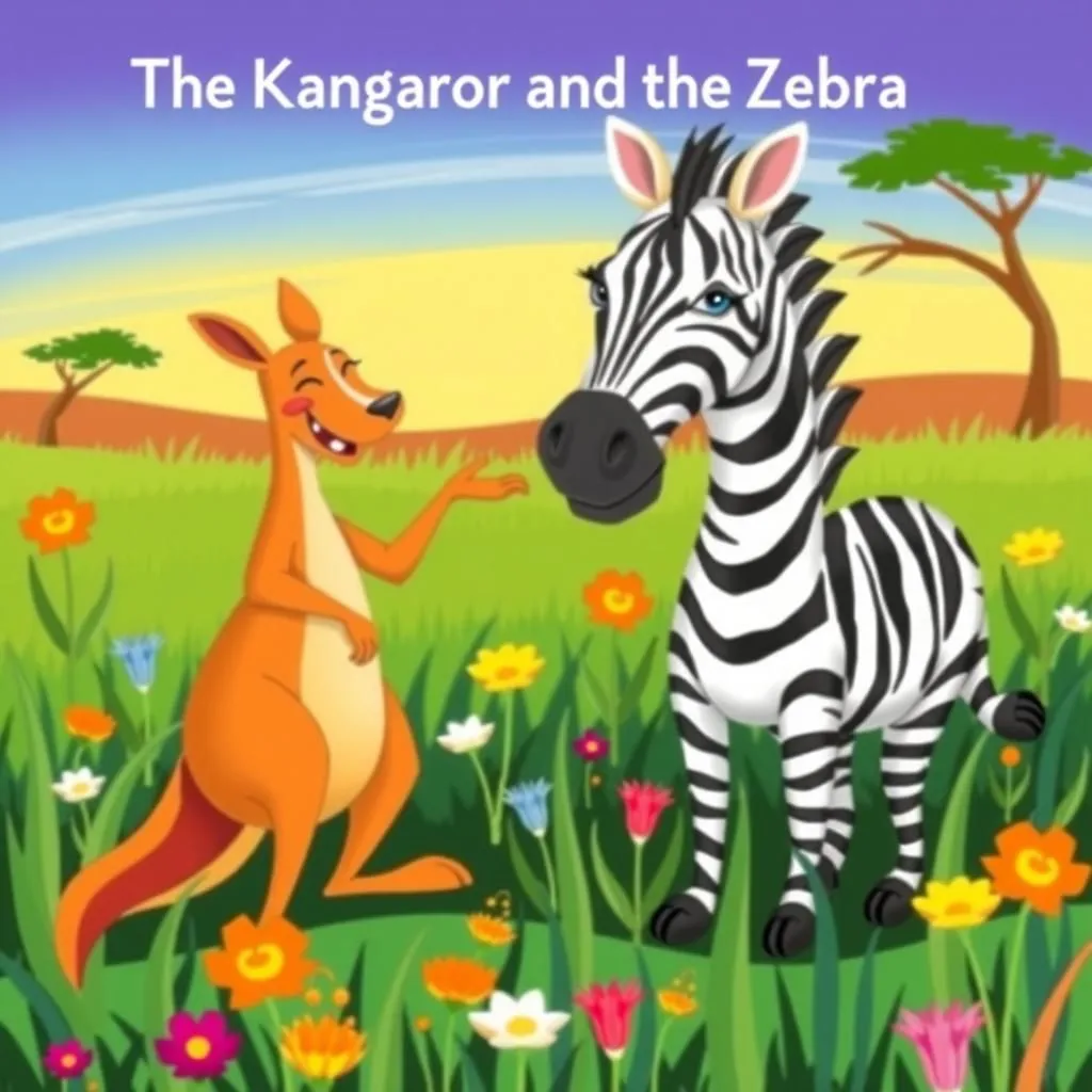 Il Canguro e la Zebra. - Aesop's Fable illustration featuring Canguro and Zebra