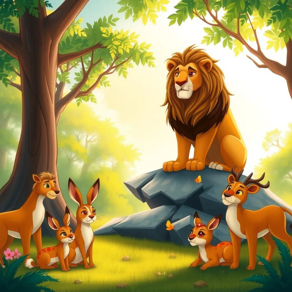 Il Regno del Leone. - Aesop's Fable illustration featuring Leone and Lupo