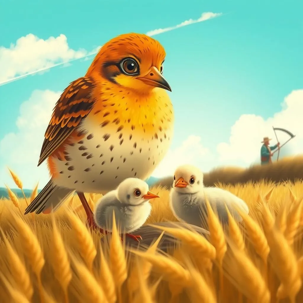 L'Allodola e i Suoi Piccoli. - Aesop's Fable illustration featuring Allodola and giovani Allodole