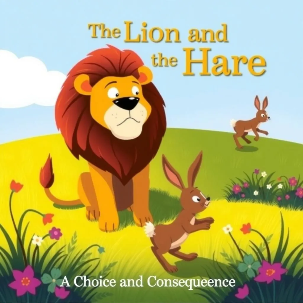 The Lion and the Hare - Aesop's Fable illustration featuring Lion and Hare