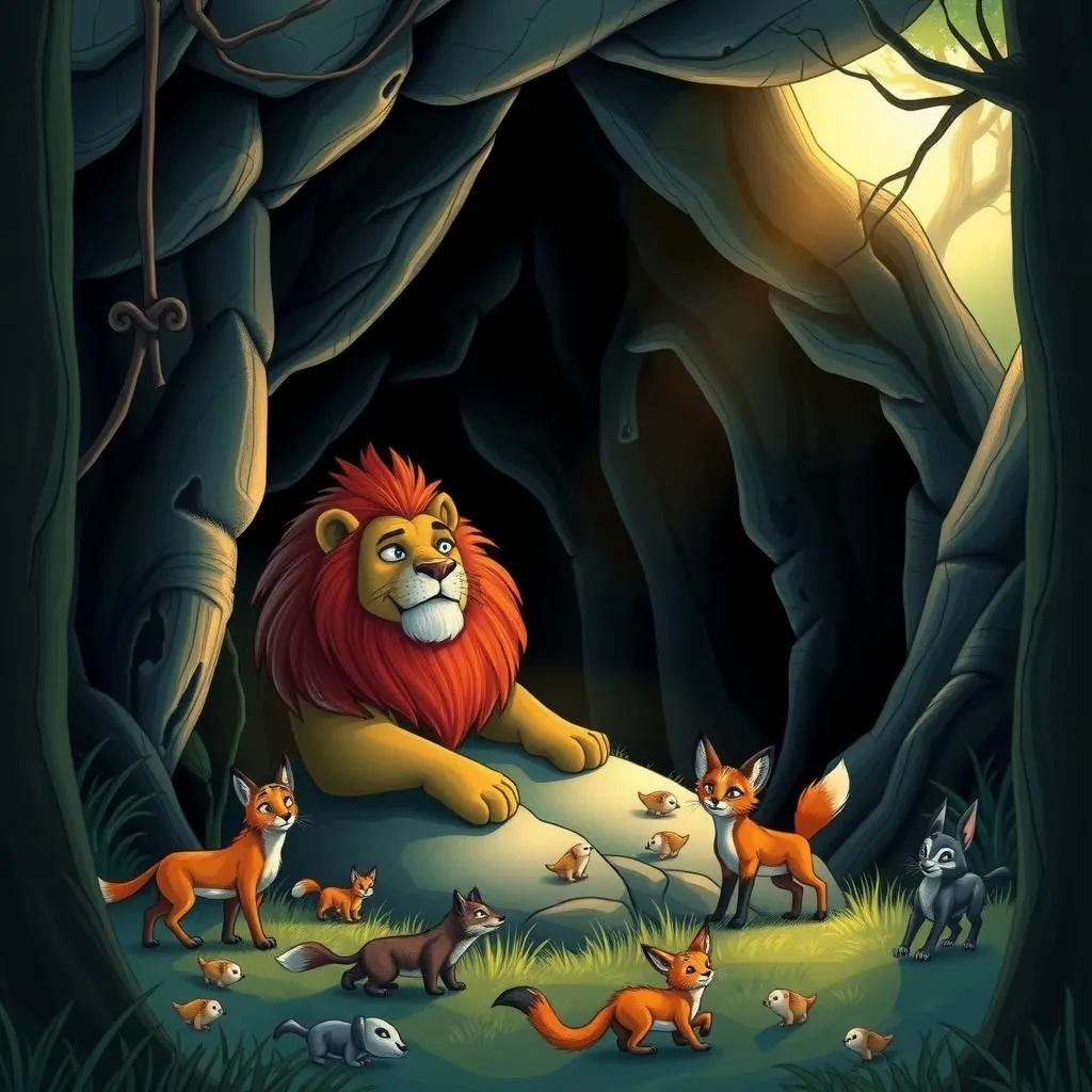 Ang Leon, ang Soro, at ang mga Hayop. - Aesop's Fable illustration featuring Leon and Kambing