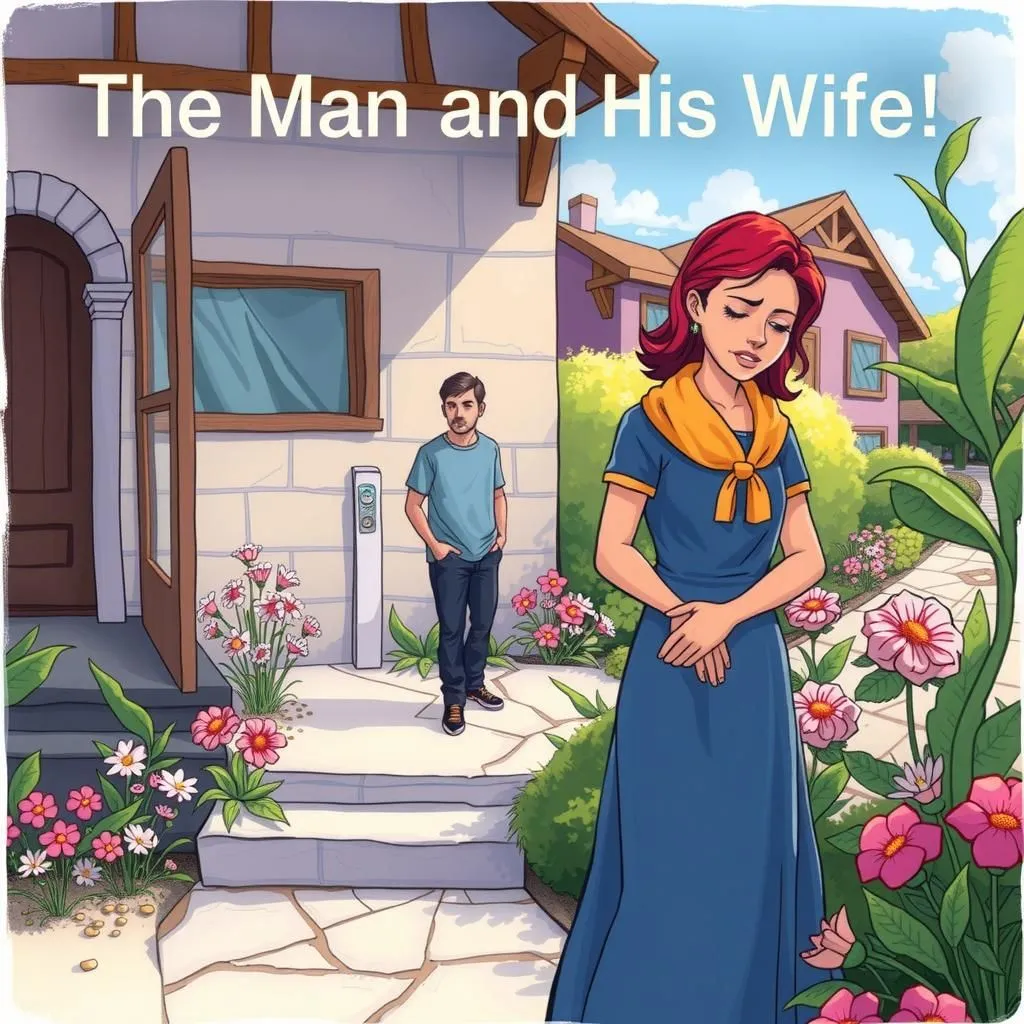 The Man and His Wife - Aesop's Fable illustration featuring Man and Wife