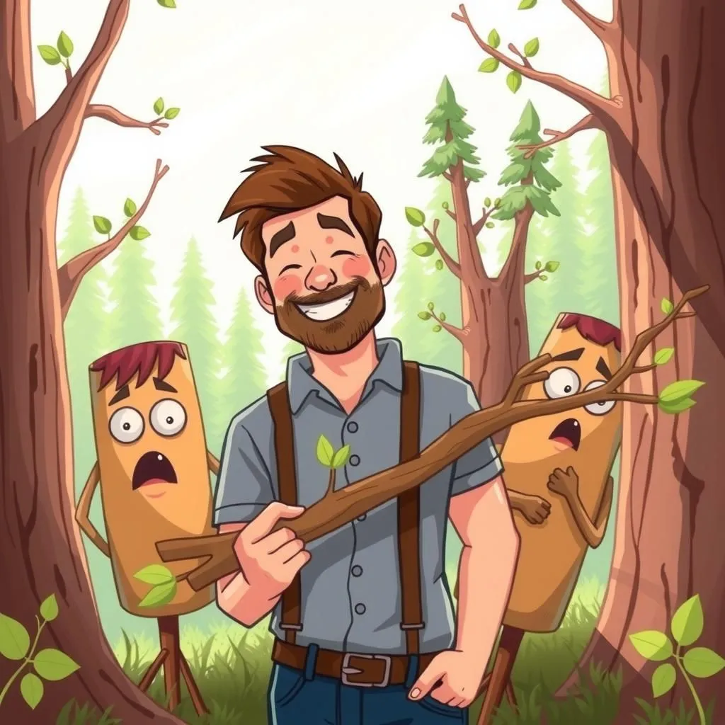 L'uomo e il bosco. - Aesop's Fable illustration about tradimento, conseguenze della gentilezza, ingenuità