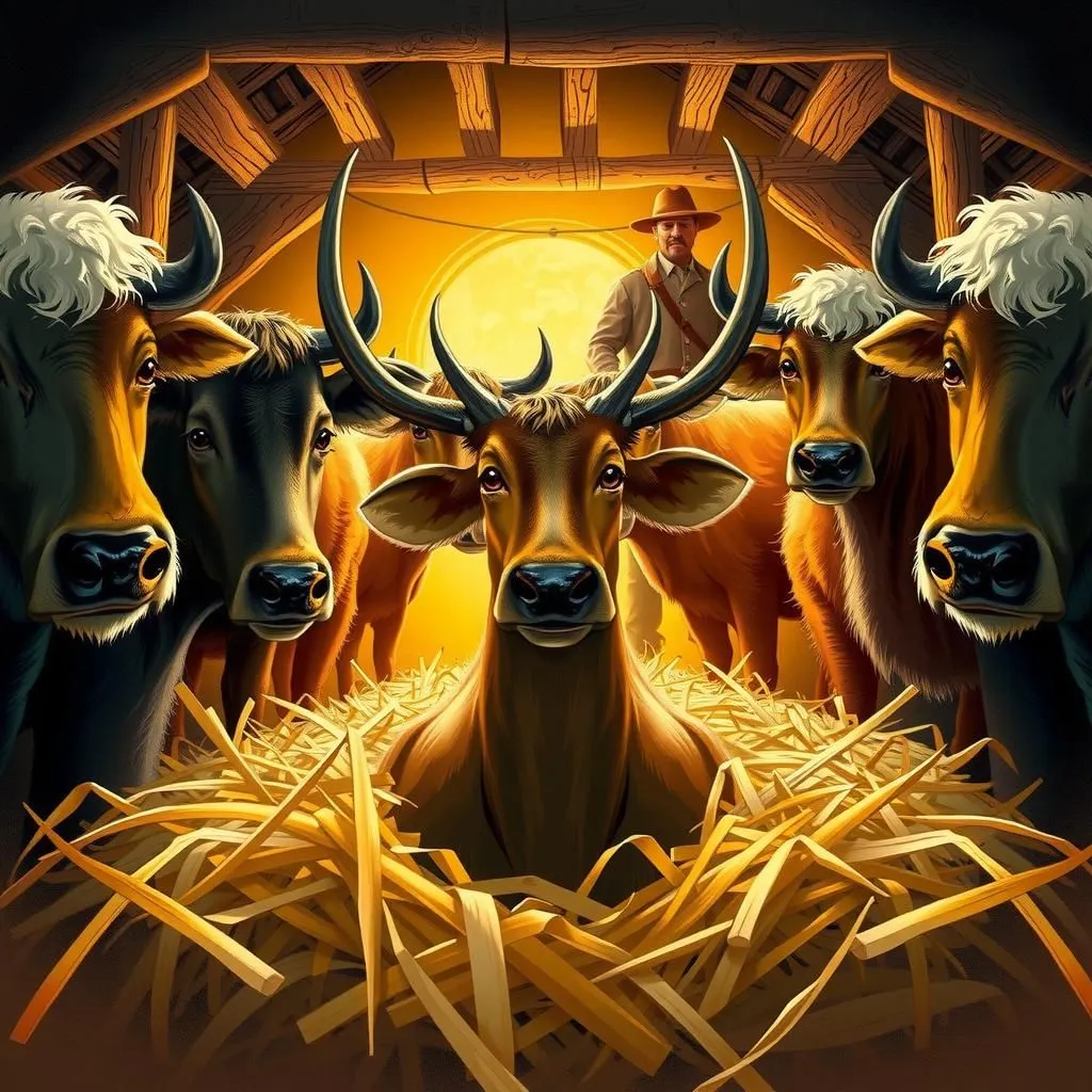 మాస్టర్ కళ్ళు. - Aesop's Fable illustration featuring సారంగం and ఎద్దులు