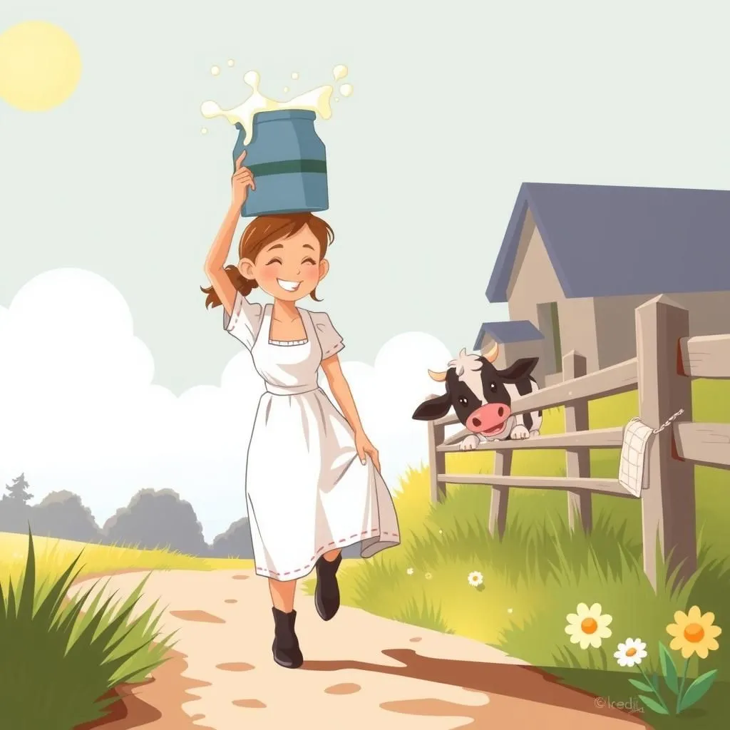 The Milkmaid and Her Bucket - Aesop's Fable illustration featuring animal characters