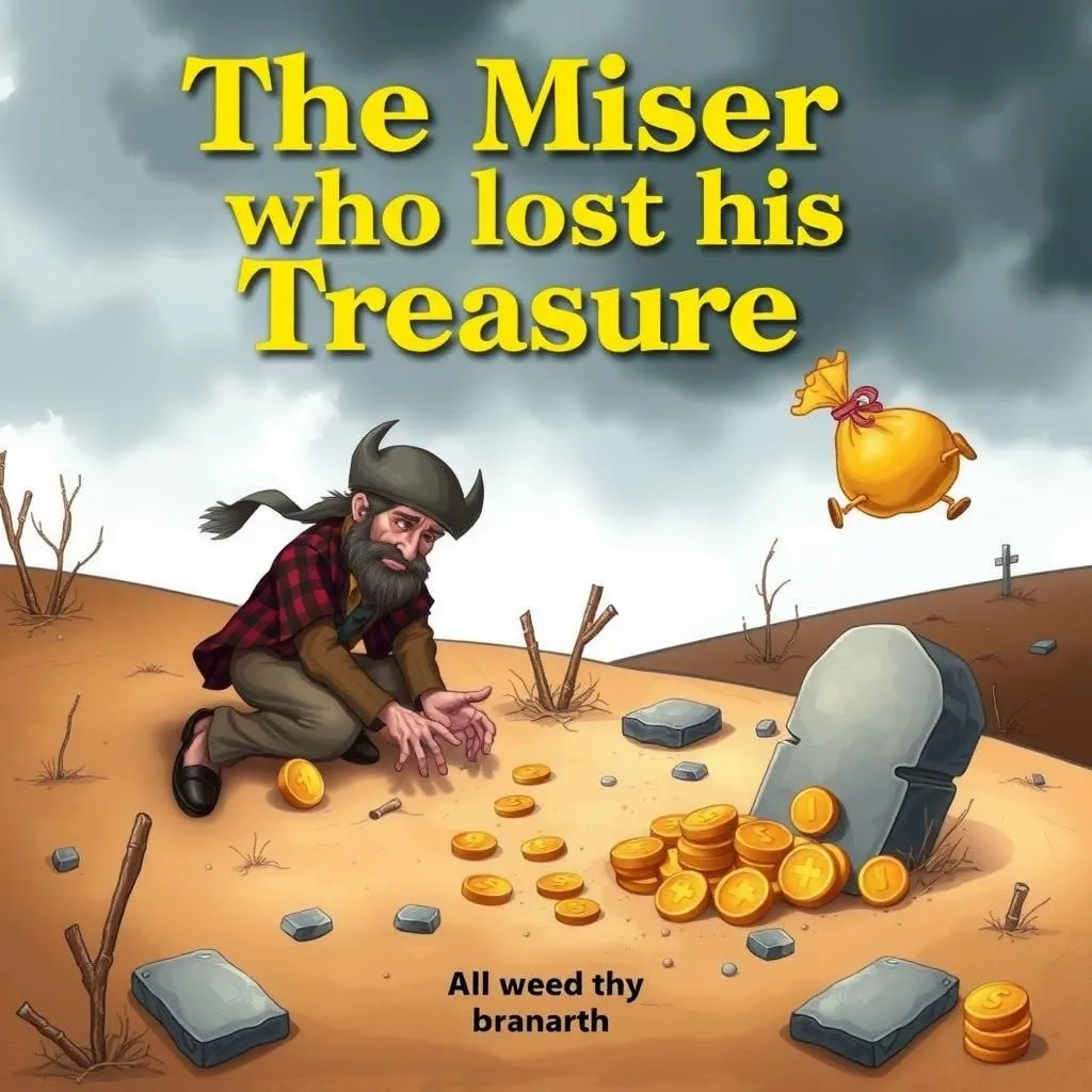The Miser who lost his Treasure - Aesop's Fable illustration about greed, the futility of hoarding, the illusion of wealth