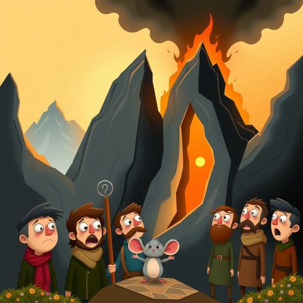 Le Montagne in Travaglio - Aesop's Fable illustration featuring Compatrioti and Montagne