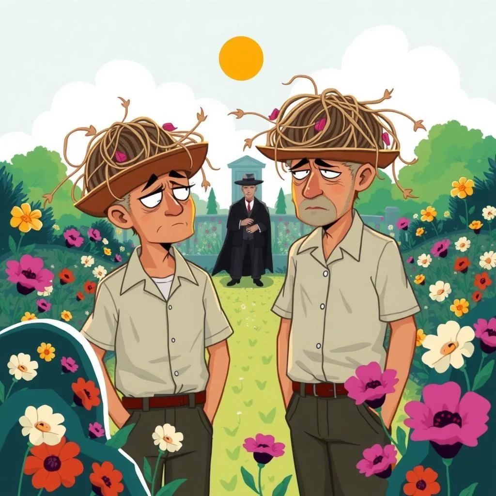 الإخوة الحزانى. - Aesop's Fable illustration about النفاق، الجشع، العاقبة.