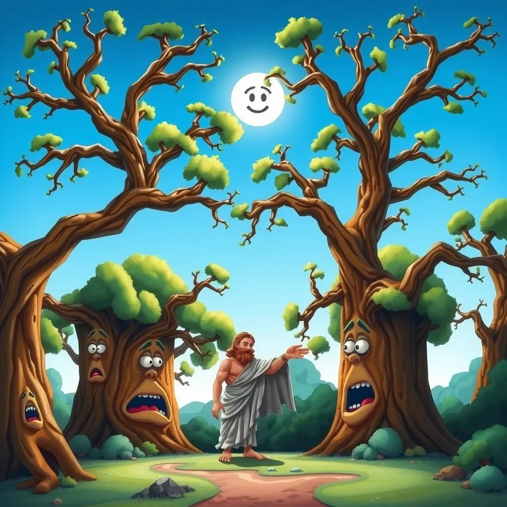 Le Querce e Giove. - Aesop's Fable illustration featuring The Oaks and Giove