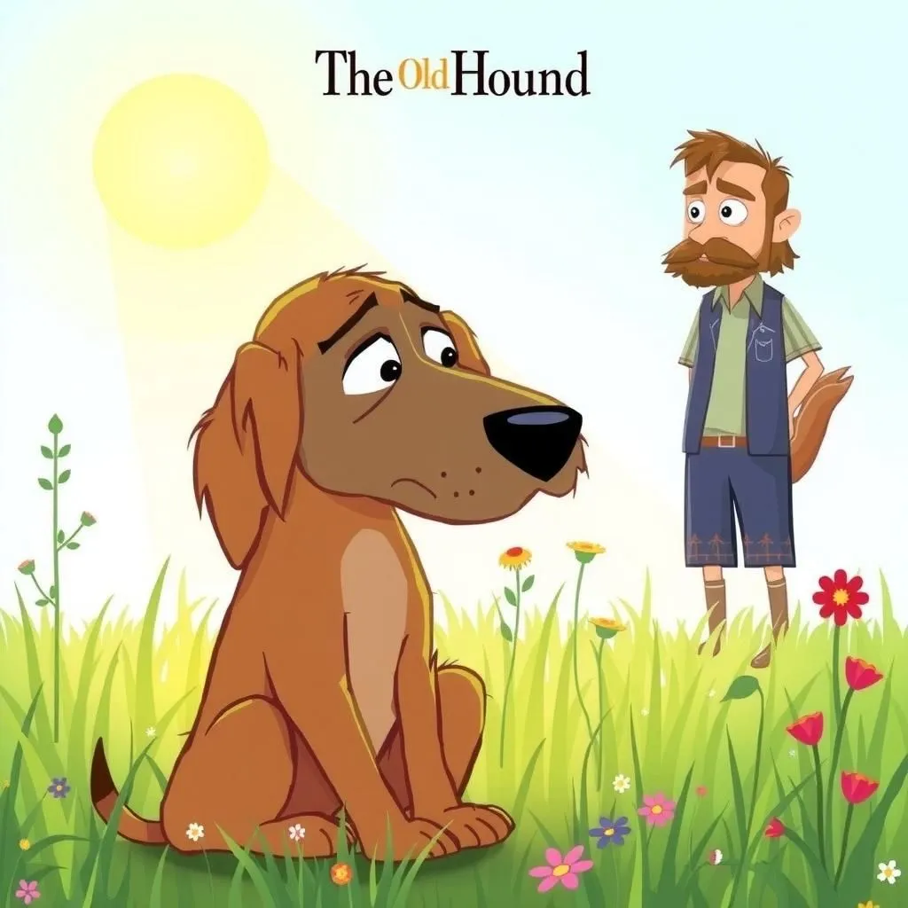 The Old Hound - Aesop's Fable illustration featuring Hound and Boar