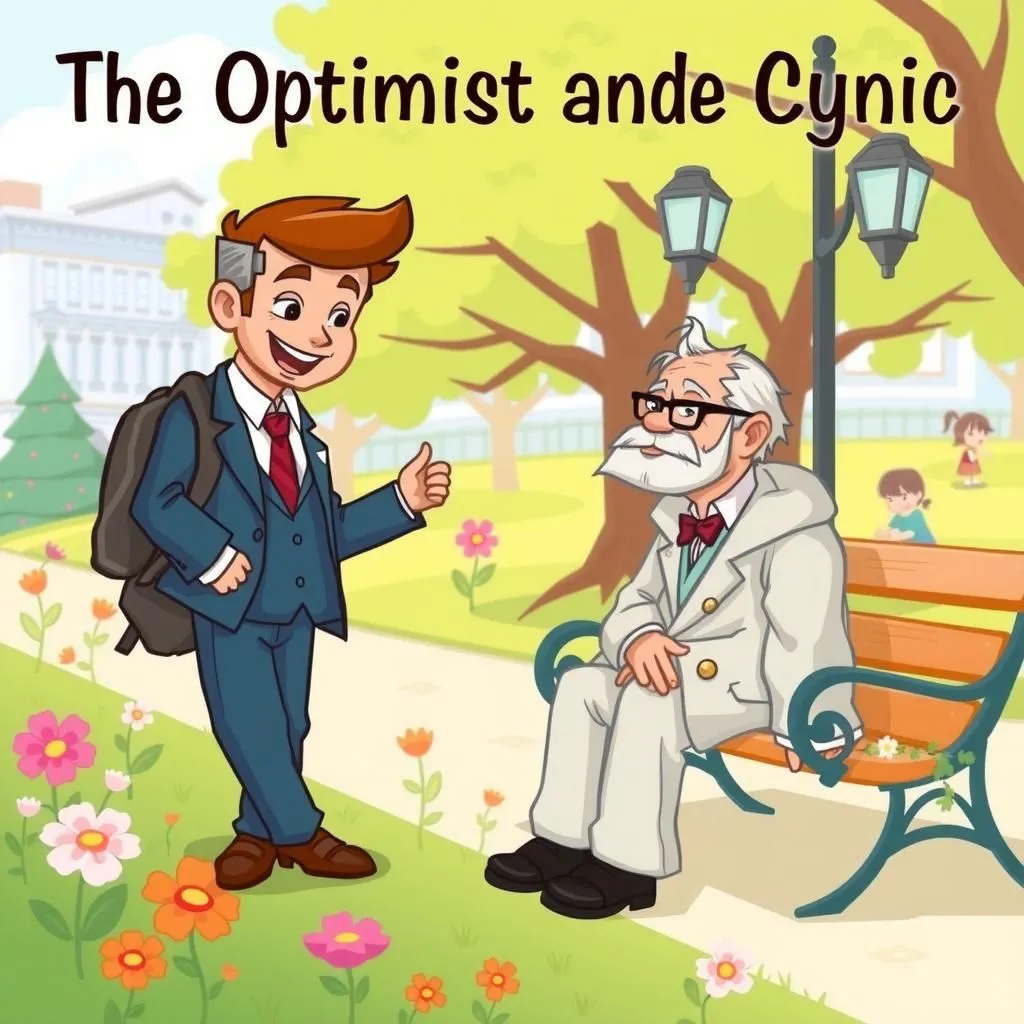 The Optimist and the Cynic - Aesop's Fable illustration about optimism, cynicism, friendship