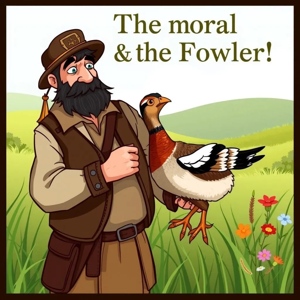The Partridge and the Fowler - Aesop's Fable illustration featuring Fowler and Partridge