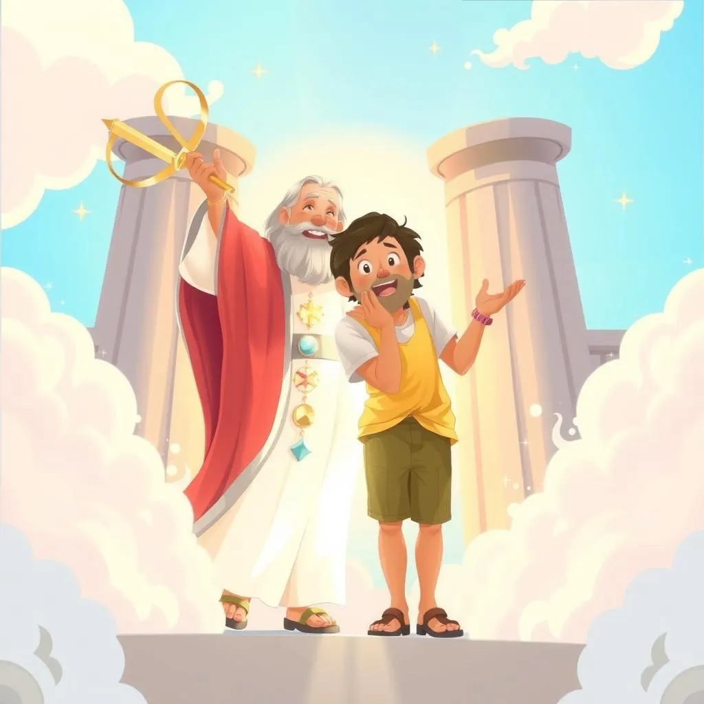 Il Californiano Ritornato. - Aesop's Fable illustration featuring Uomo and San Pietro