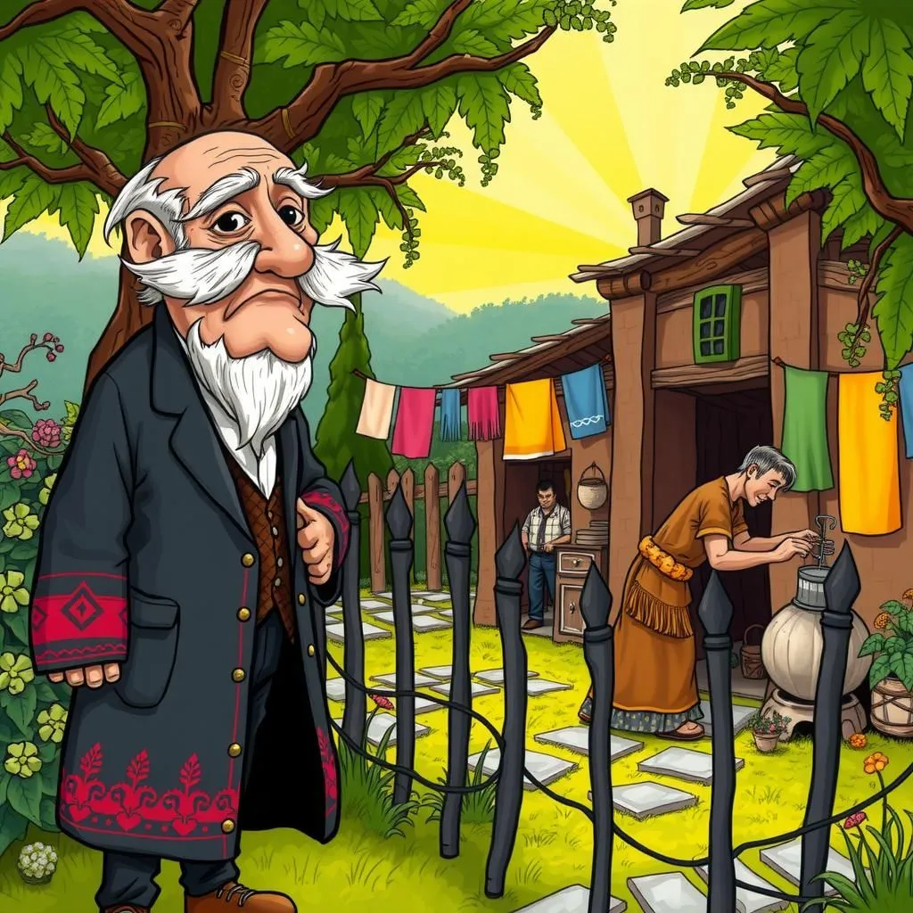 బాగా సంపాదించిన వ్యక్తి మరియు చర్మపు కార్మికుడు. - Aesop's Fable illustration featuring బాగా డబ్బు ఉన్న వ్యక్తి and చర్మపు వ్యాపారస్తుడు