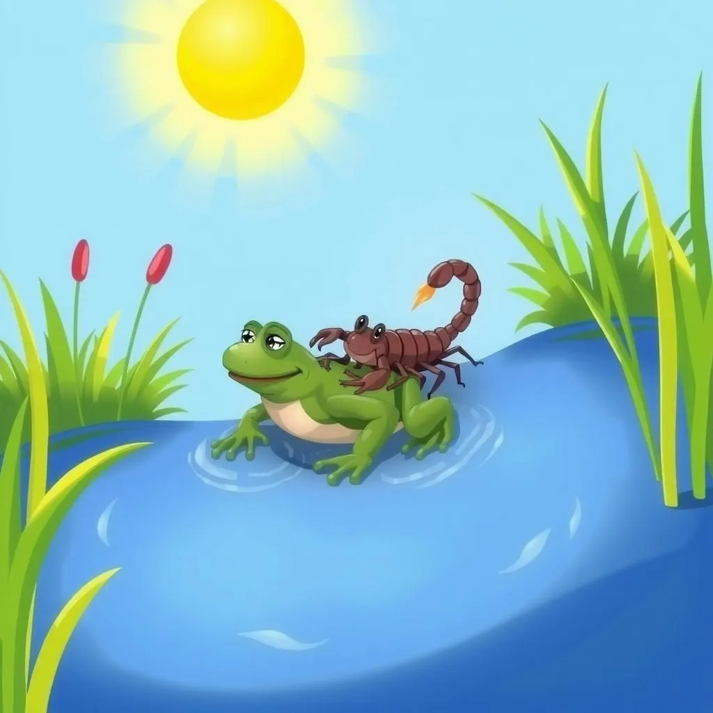 The Scorpion and the Frog - Aesop's Fable illustration featuring scorpion and frog