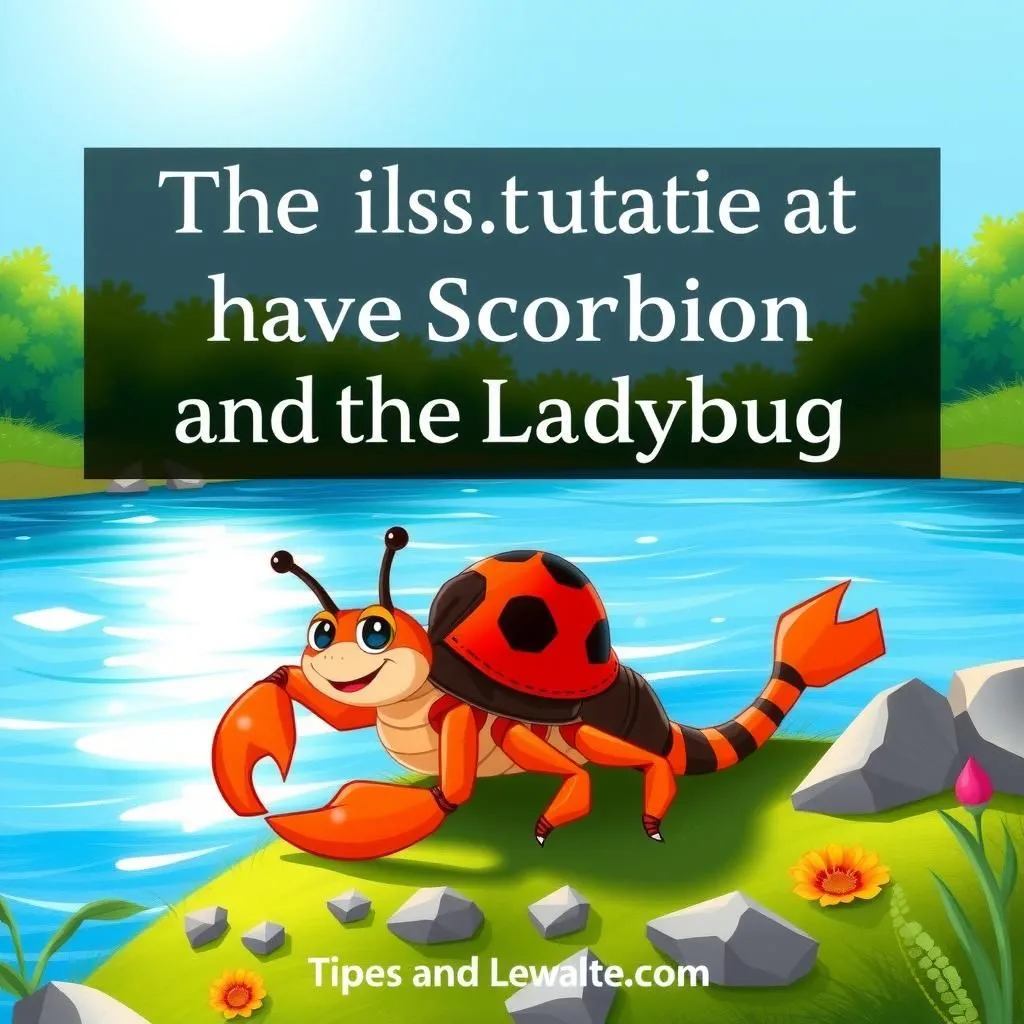 العقرب والخنفساء. - Aesop's Fable illustration about الخيانة، طبيعة شخصية المرء، عواقب الثقة.