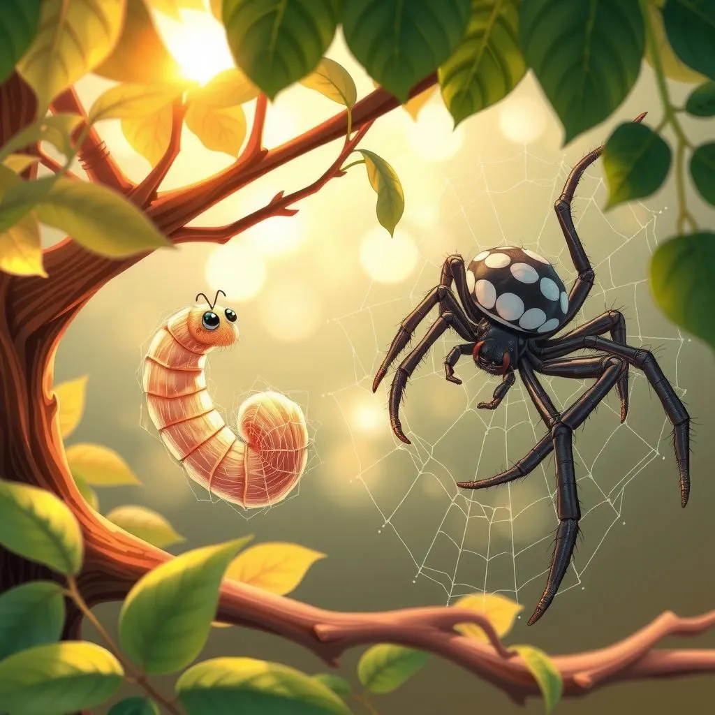 Ang Uod na Seda at Gagamba. - Aesop's Fable illustration about Sining, Kompetisyon, Halaga ng Pagkamalikhain