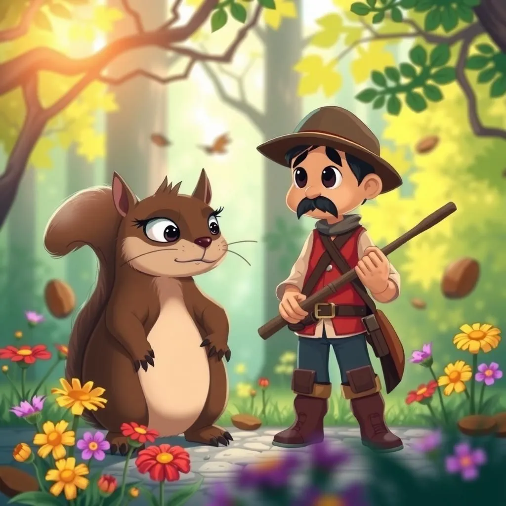 Lo Sportivo e lo Scoiattolo. - Aesop's Fable illustration featuring Sportivo and Scoiattolo