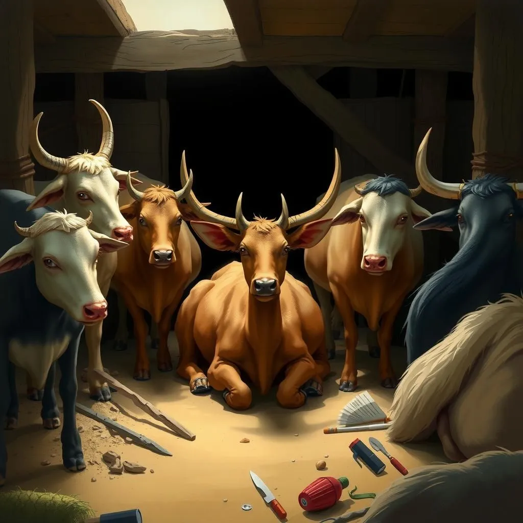 The Stag in the Ox-Stall - Aesop's Fable illustration featuring Stag and Ox