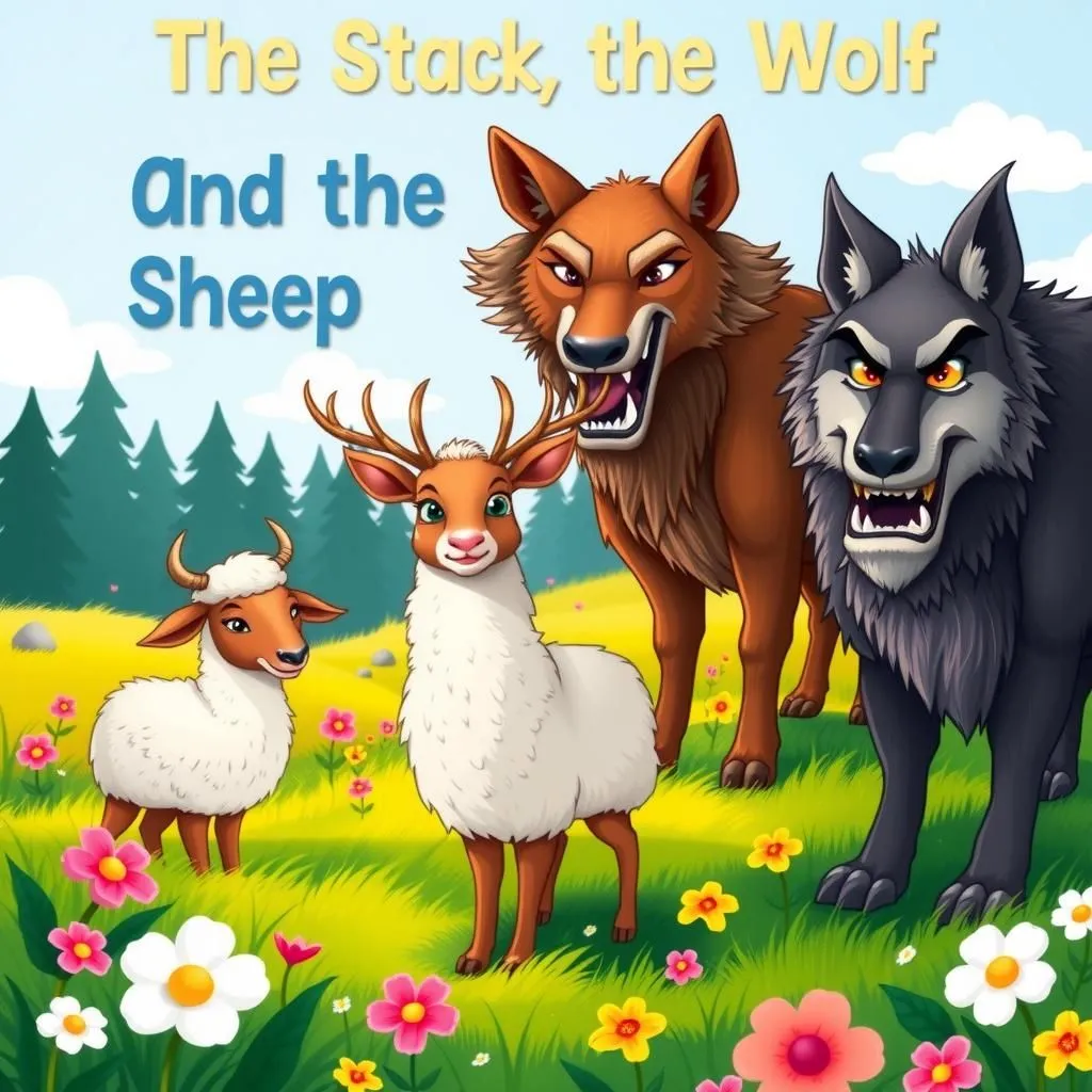 The Stag the Wolf and the Sheep - Aesop's Fable illustration featuring Stag and Sheep