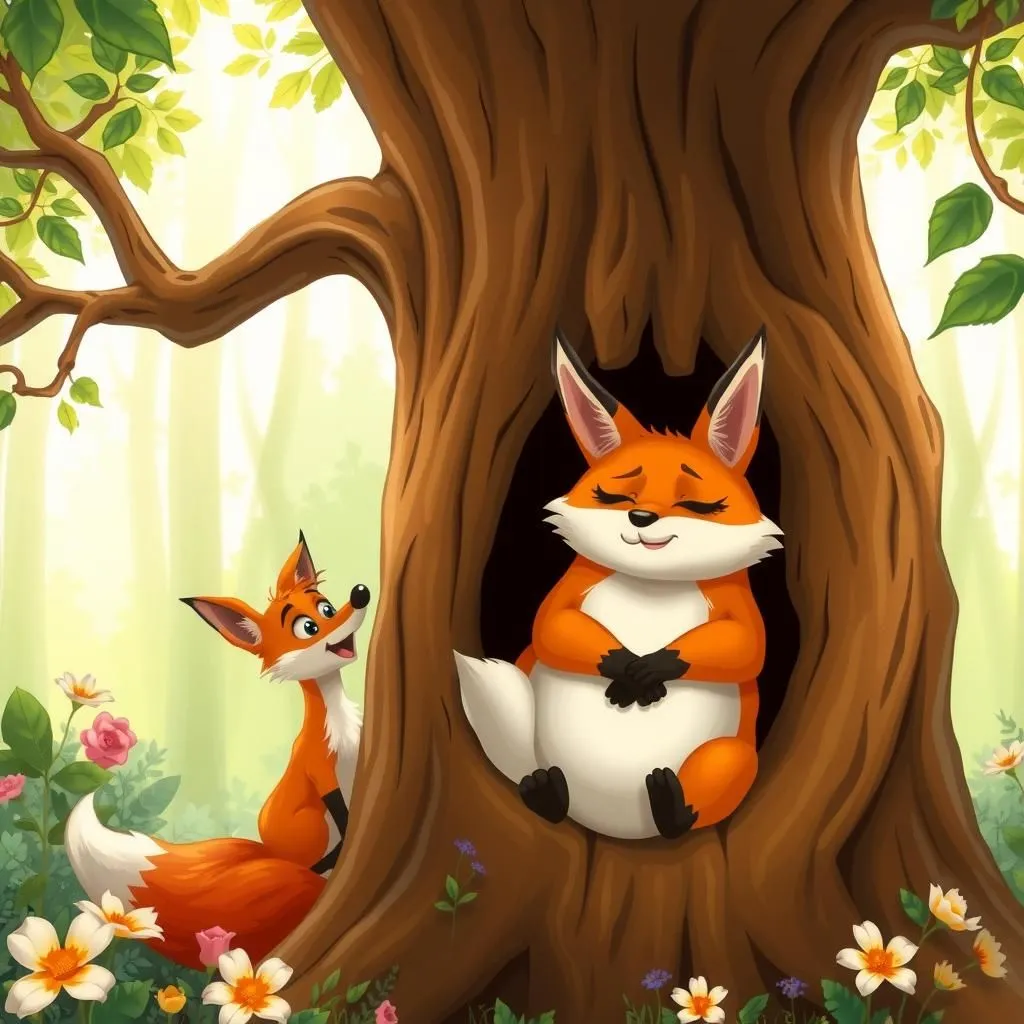 The Swollen Fox - Aesop's Fable illustration featuring Fox and shepherds