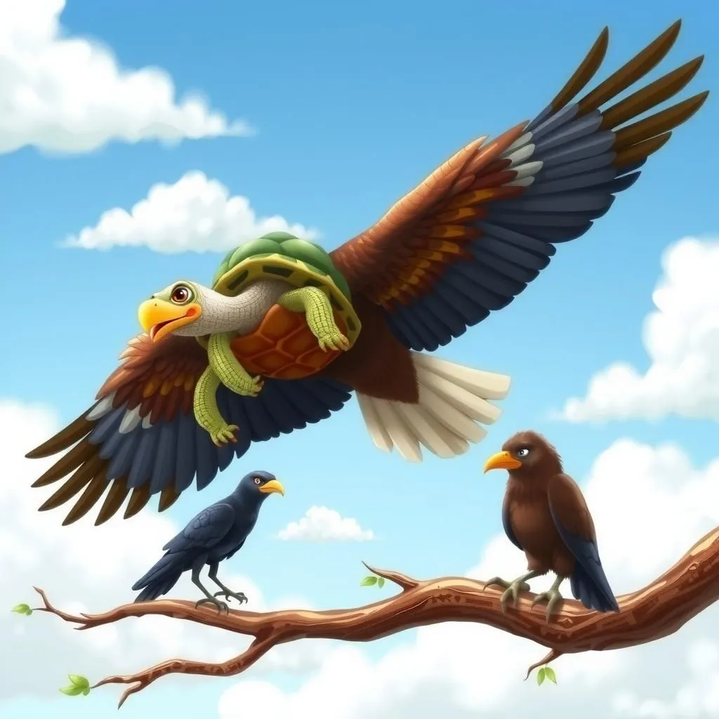 The Tortoise and the Birds - Aesop's Fable illustration about Betrayal, trust, caution