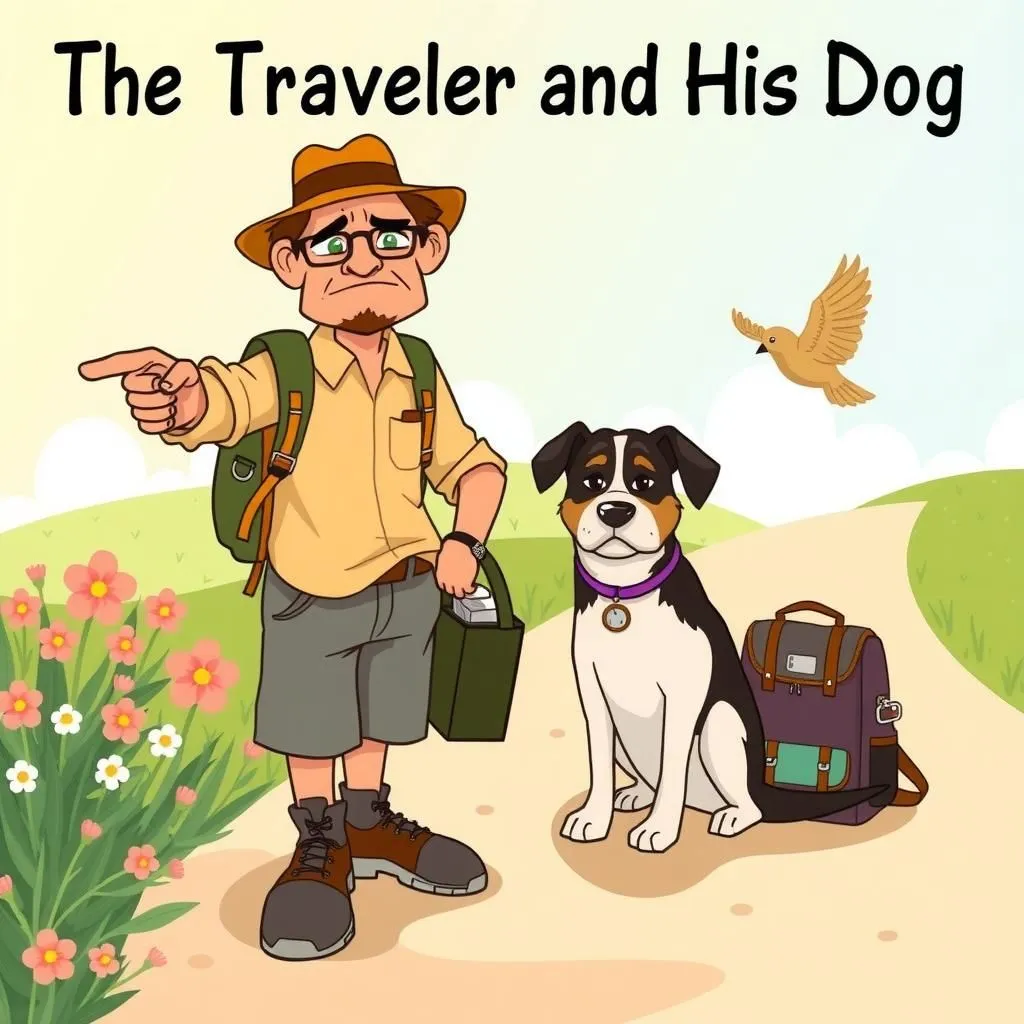 The Traveler and His Dog - Aesop's Fable illustration featuring Traveler and Dog
