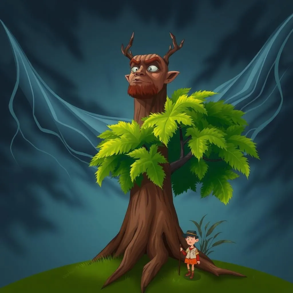 చెట్టు మరియు బెండ. - Aesop's Fable illustration featuring చెట్టు and బెండ.