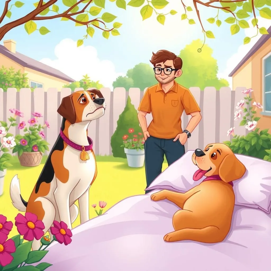 I Due Cani - Aesop's Fable illustration featuring Uomo and Segugio