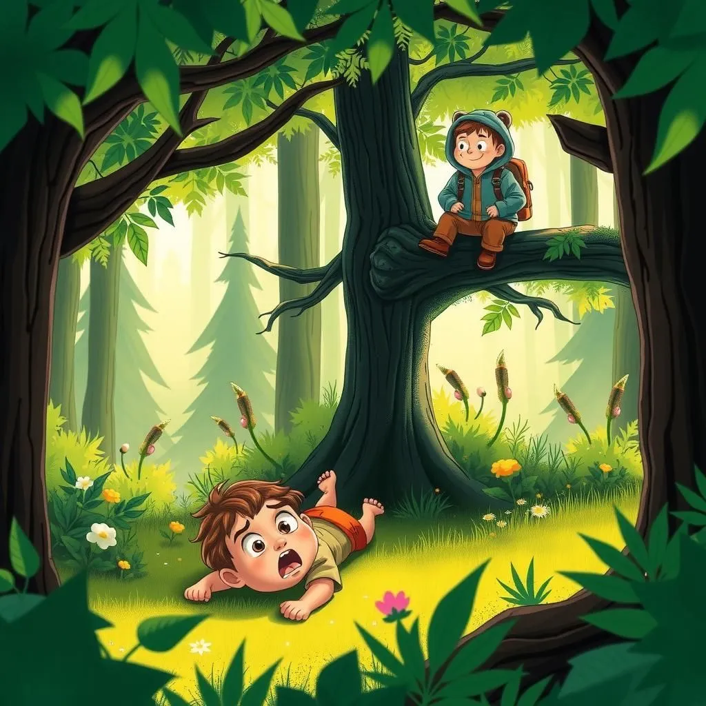 Ang Dalawang Kasama at ang Oso - Aesop's Fable illustration featuring Dalawang Kasama and Oso