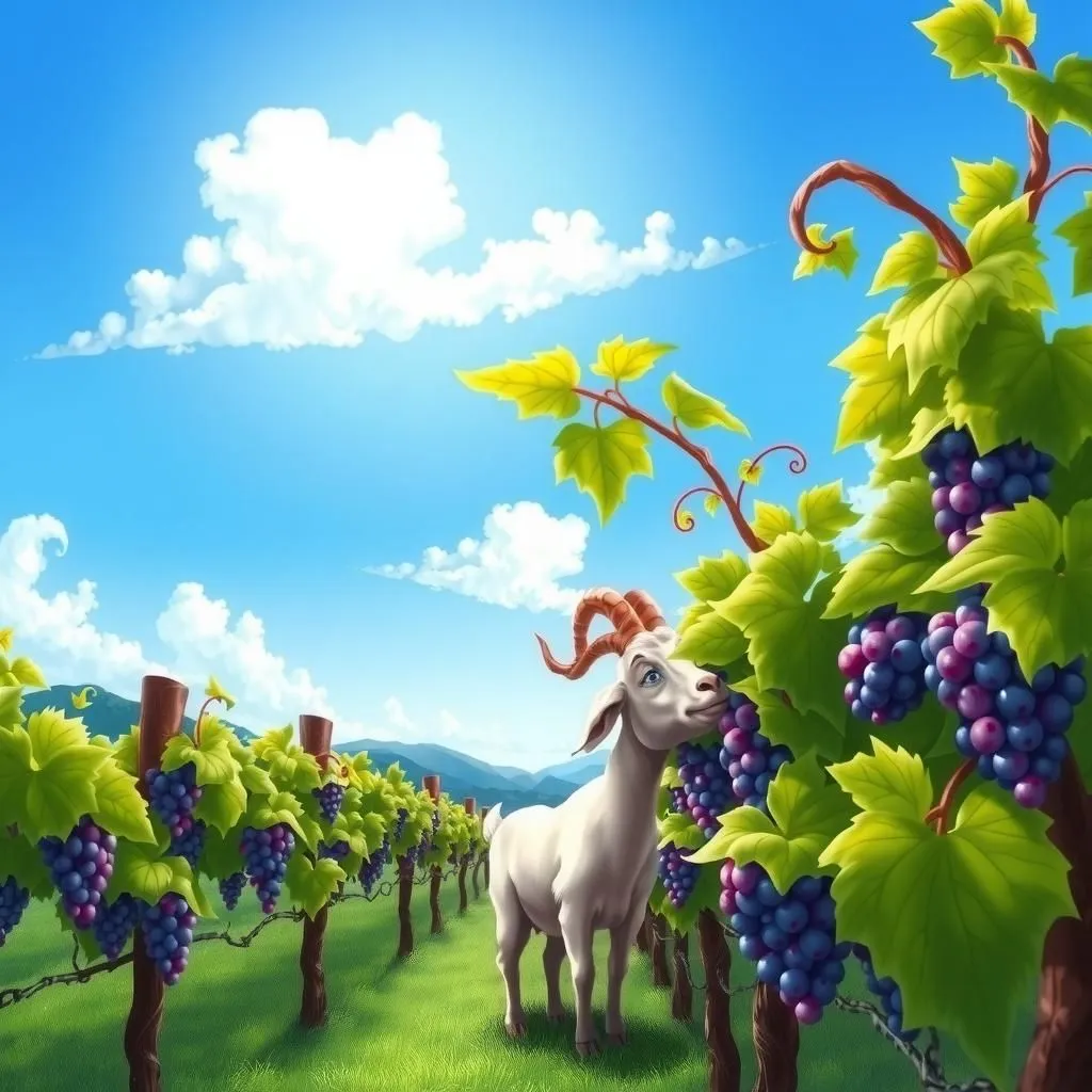 La vite e la capra. - Aesop's Fable illustration about vendetta, conseguenze delle azioni, giustizia della natura