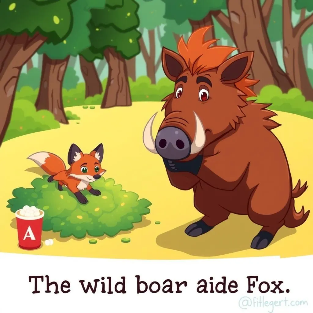 Ang Baboy Damo at ang Soro. - Aesop's Fable illustration featuring Baboy Ramo and Soro