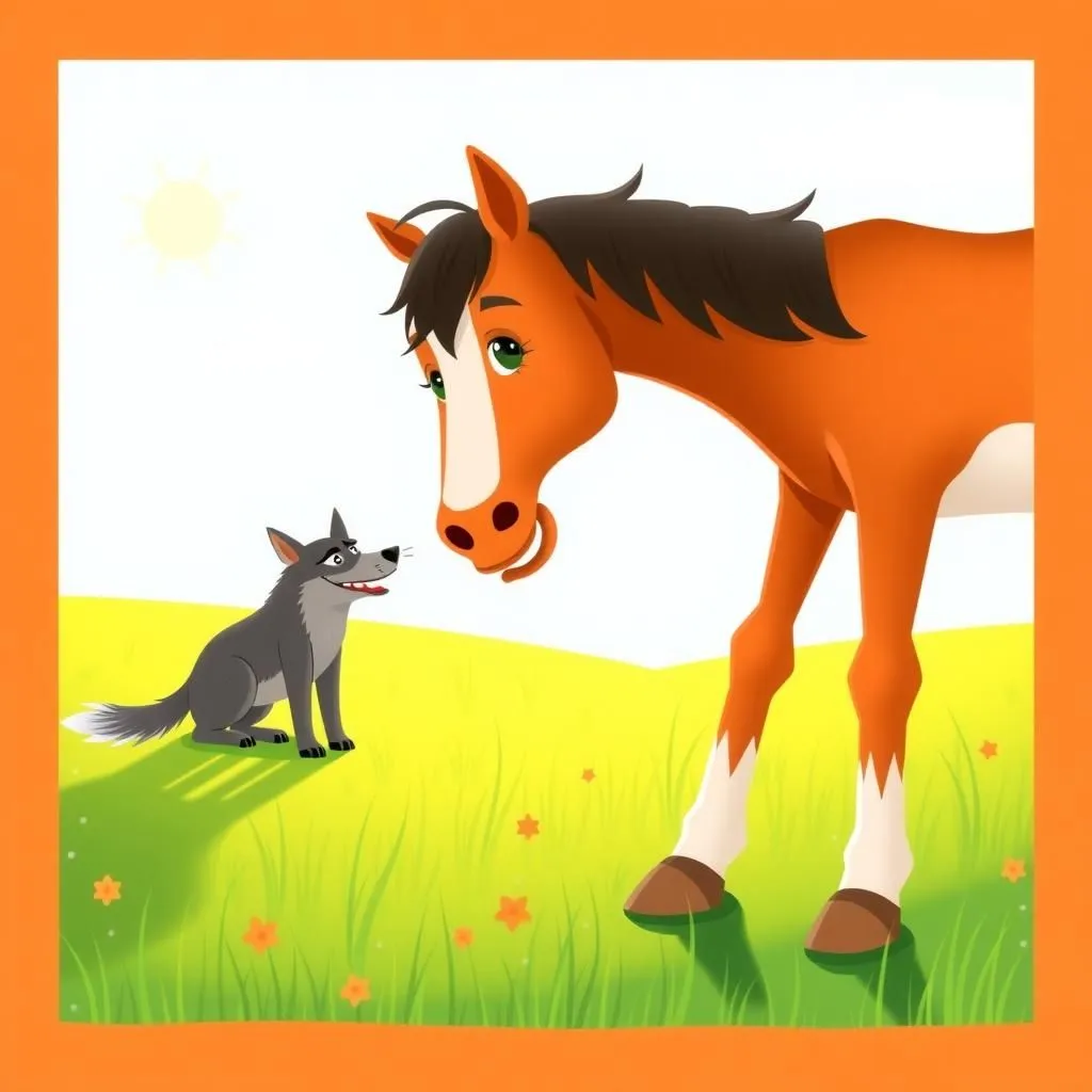 The Wolf and the Horse - Aesop's Fable illustration about deception, trust, reputation