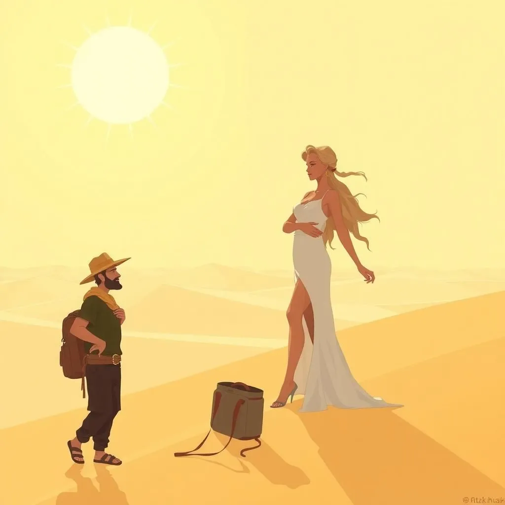 Truth and the Traveller - Aesop's Fable illustration about truth, solitude, human nature