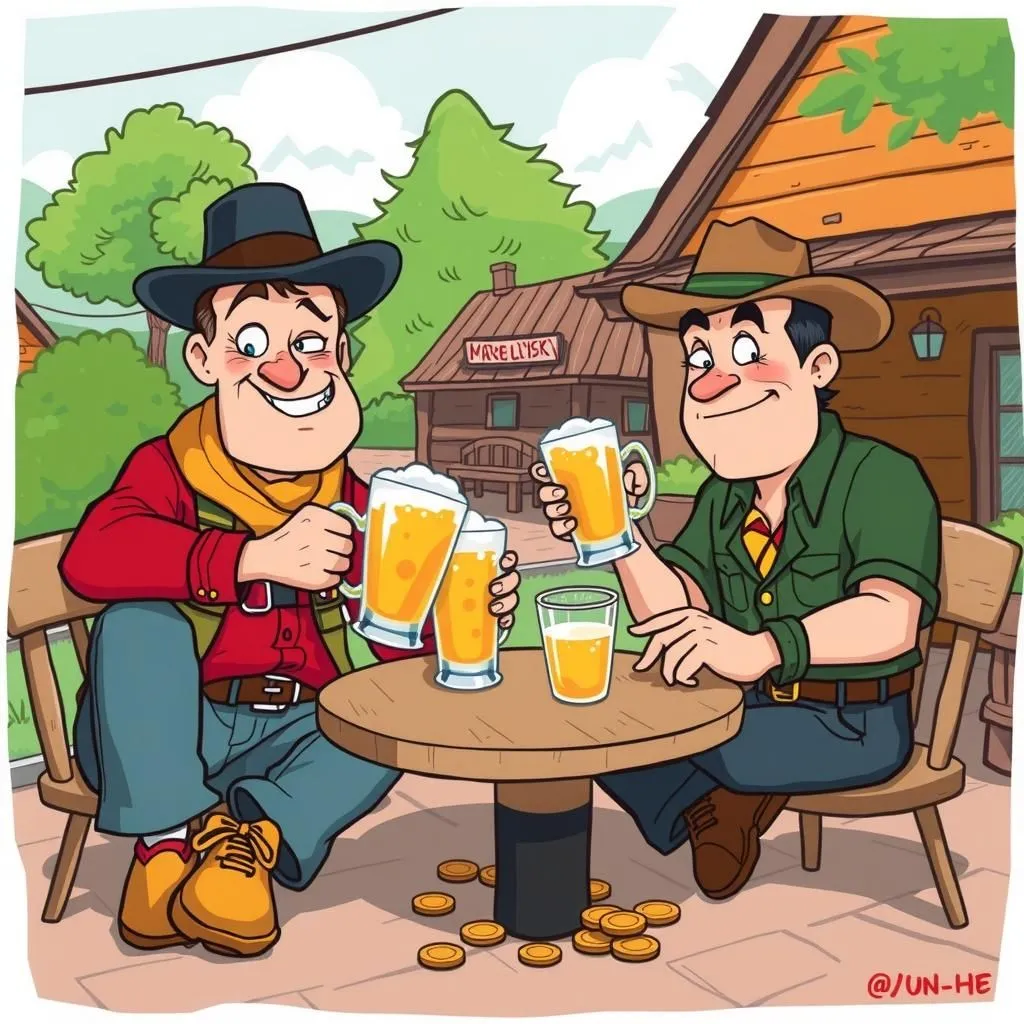 Two Footpads - Aesop's Fable illustration featuring First Footpad and Second Footpad