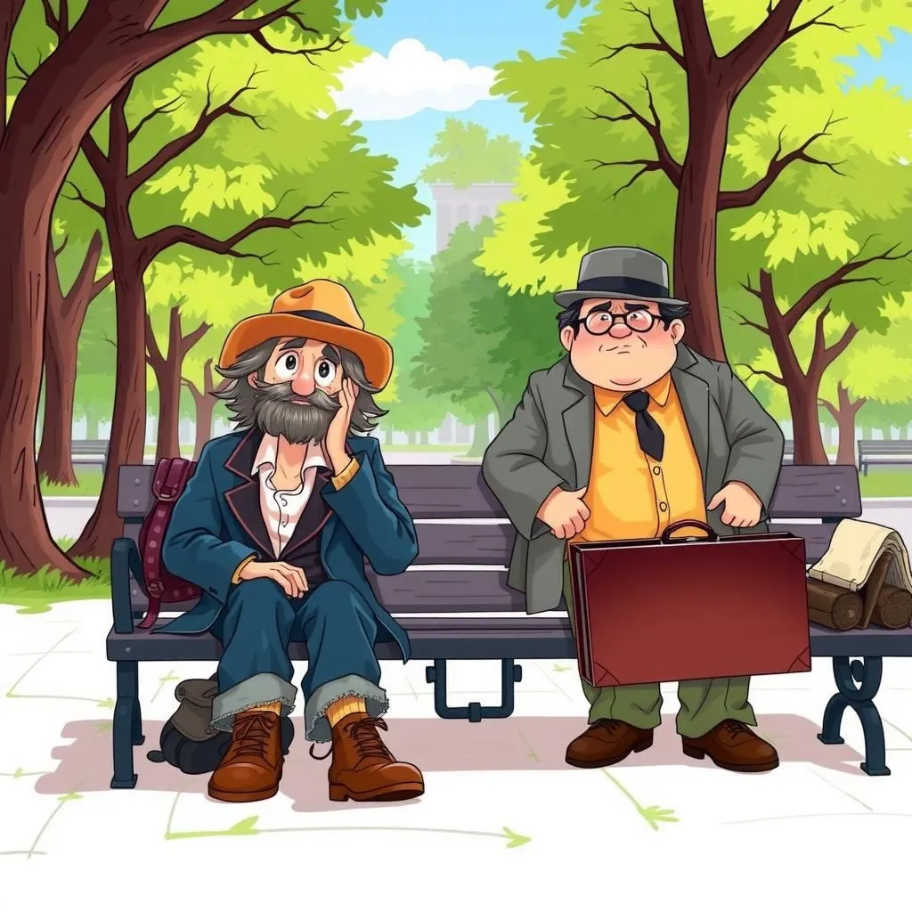 Due nei guai. - Aesop's Fable illustration about patriottismo, indolenza, autoriflessione